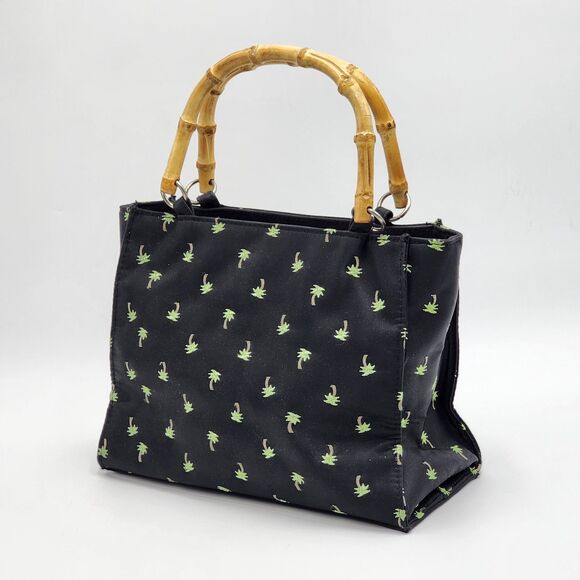 Sunny Hawaii Vintage Palm Trees Bamboo Handle Tote Handbag - Picture 2 of 12